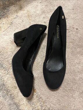 Calvin Klein Black Suede Block Heel Pumps